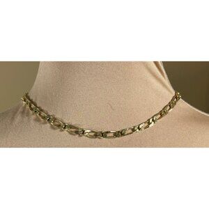 Vtg Monet Chain Link Choker Necklace Gold Tone Figaro Fold Clasp